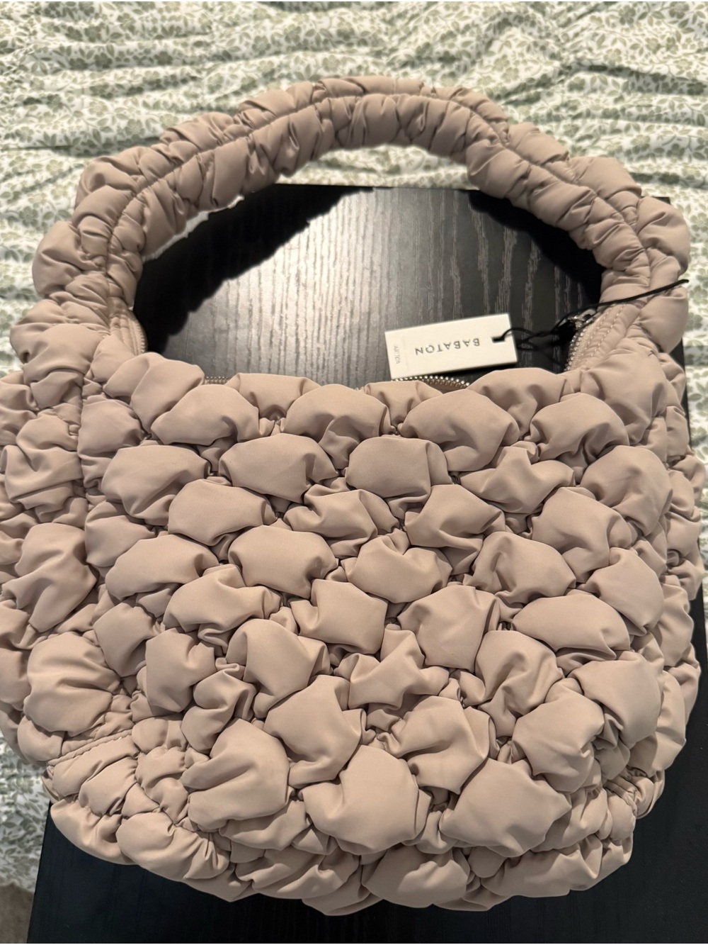 Aritzia Quilted Bubble Shoulder Bag in Taupe